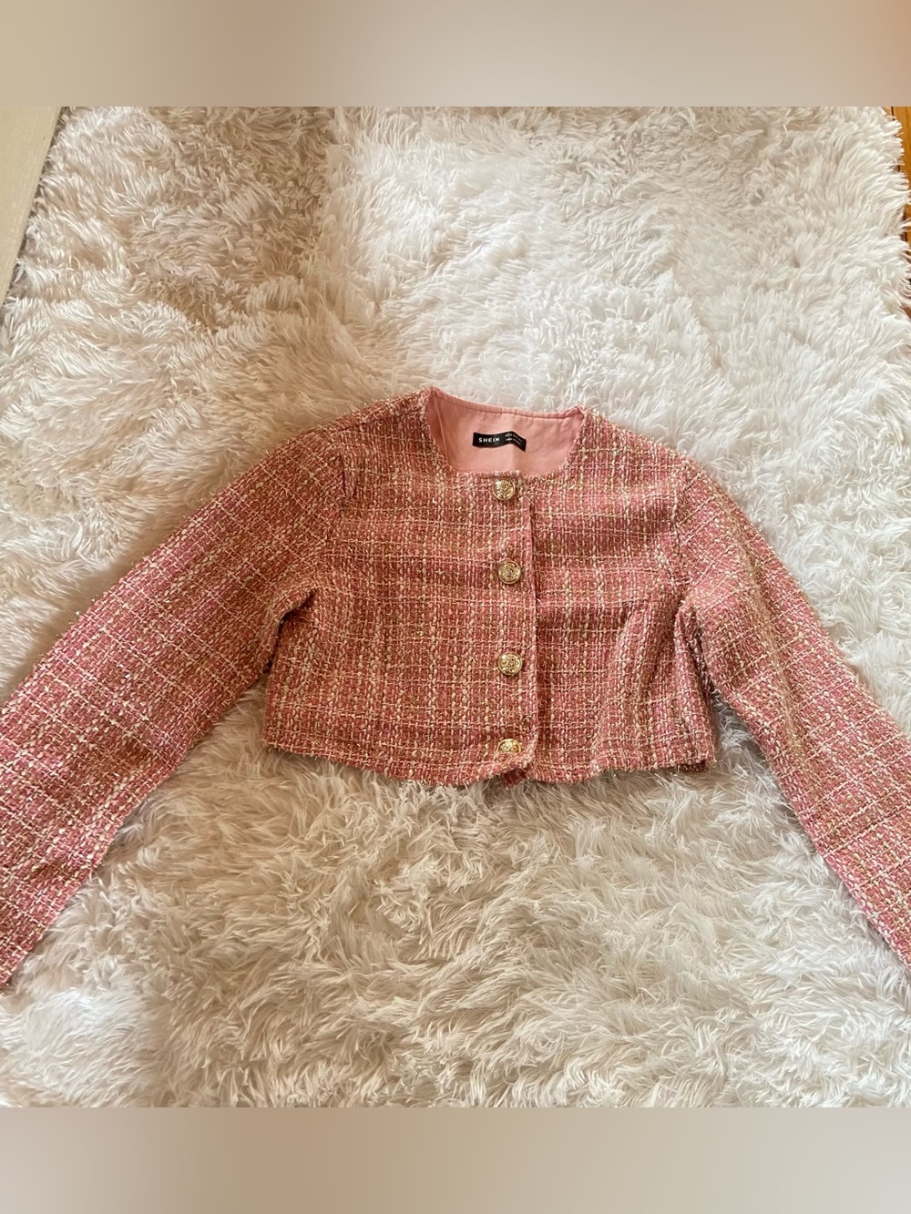 Cropped Pink Tweed Jacket, EUC, Size XS